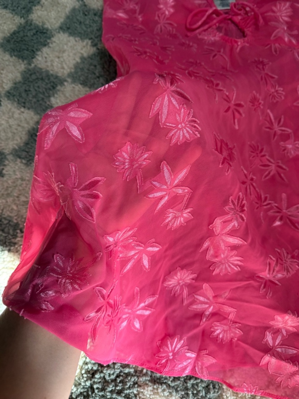 DELICATES Vintage Barbie Pink Floral Sheer Babydoll Chemise Slip Dress Keyhole - Picture 7 of 8